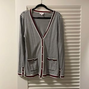 Talbots striped cardigan with adorable pearl buttons in front and on sleeves, L